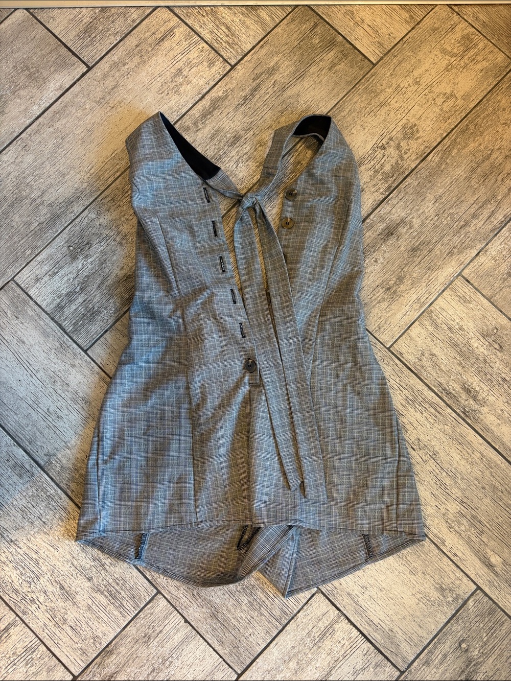 Forever 21 Gray Plaid Sleeveless Tie-Neck Jumpsuit